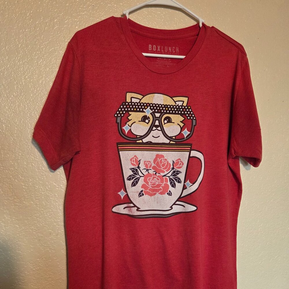 Box Lunch Women's Large Dog in a Cup Red Shirt